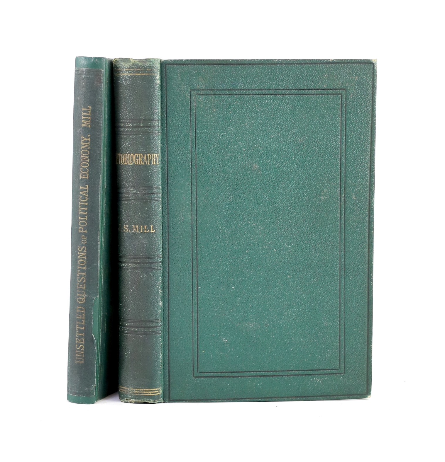 Mill, John Stuart-Autobiography. First Edition. half title, erratum slip and advert. leaf; original black and gilt-ruled and gilt lettered cloth. 1873; Mill, John Stuart - Essays on Some Unsettled Questions of Political